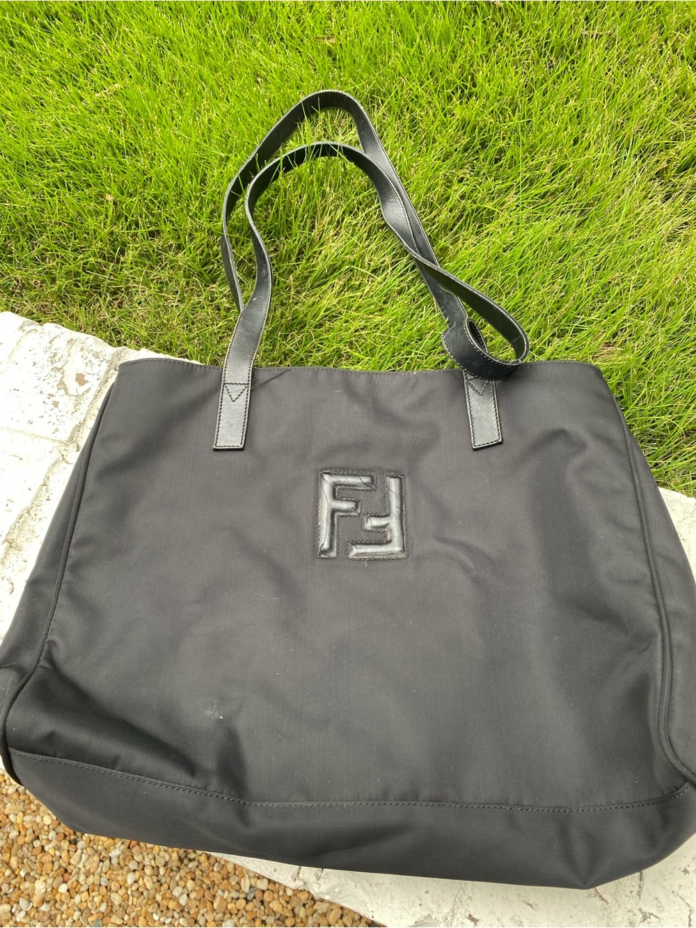 Fendi Black Shoulder Tote with Raised Logo